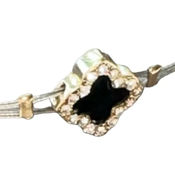 Black clover silver cable gold crystal 5 bands bangle bracelets - Picture 6 of 10